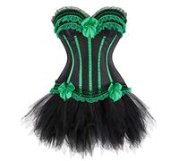 Grebrafan Women Striped Boned Corset Bustier with Mini Tutu Skirt M Green
