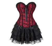Grebrafan Women Vintage Overbust Corset with Goth Lace Skirt | Classic style corset 2 piece set, Halloween parties and pirate festivalscostume woman