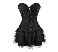 Grebrafan Women Vintage Palace Jacquard Bustier Corset with Short Skirt (UK(4-6) XS, Black)