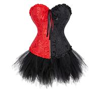 Grebrafan Women Vintage Palace Jacquard Corset with Mini Skirt | Floral brocade corset 2 piece set, goth or renaissance fairecostume woman
