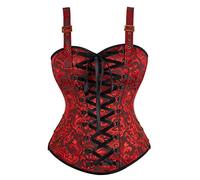 Grebrafan Women Zip Burlesque Corset Bustier Top 2XL Black Red