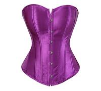 Grebrafan Women's Plus Size Satin Overbust Lace up Boned Corsets Shapewear Outfit (UK(22-24) 6XL, Purple)