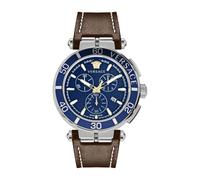 Greca Chrono Men's Watch Brown Leather, male, Versace, Watches, Gray, ONE SIZE, Accessories ONE SIZE