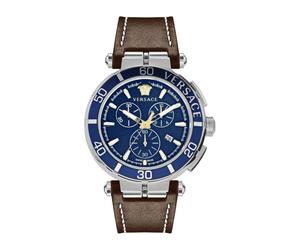 Greca Chrono Men's Watch Brown Leather - male - Versace - Watches - Gray - ONE SIZE - Accessories ONE SIZE