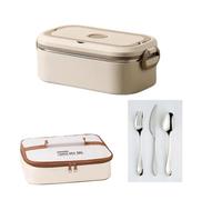 Grecale Swell Single Layer Leak Proof Bento Lunch Box - Metal Lunch Box with Insulated Bag & Stainless Steel Cutlery, Thermal Lunch Box for Adults (Khaki)