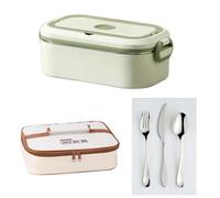 Grecale Swell Single Layer Leak Proof Bento Lunch Box - Metal Lunch Box with Insulated Bag & Stainless Steel Cutlery, Thermal Lunch Box for Adults (Green)