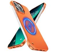 GRECAZO Magnetic Frosted Frameless Case for iPhone 15 Pro, Orange | Compatible with MagSafe, Metallic Finish, Hard PC Cover, Ultra Thin Lightweight Minimalist Borderless, Slim Fit, 6.1-Inch