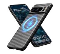 GRECAZO Magnetic Google Pixel 8 Pro Case,Ultra-Thin Soft Touch Skin Carbon Fiber Bump Texture [Compatible with PixelSnap/Magsafe],Slim Minimalist Lightweight Protective Matte Hard Cover-Black