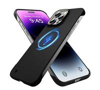 GRECAZO Magnetic Slim Case Fit for iPhone 14 Pro Max Phone Case 6.7"(2022) Ultra-Thin Lightweight Durable Frameless Matte Hard MagSafe Cover Case with Pull Ring Shockproof Non Slip Rope-Black
