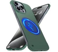 GRECAZO Magnetic Slim Case Fit for iPhone 15 Pro Max Phone Case 6.7"(2023) Ultra-Thin Lightweight Durable Frameless Matte Hard MagSafe Cover Case with Pull Ring Shockproof Non Slip Rope-Dark Green
