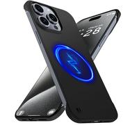 GRECAZO Magnetic Slim Case Fit for iPhone 15 Pro Max Phone Case 6.7"(2023) Ultra-Thin Lightweight Durable Frameless Matte Hard MagSafe Cover Case with Pull Ring Shockproof Non Slip Rope-Black