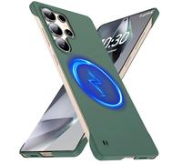 GRECAZO Magnetic Slim Case Fit for Samsung Galaxy S25 Ultra Case 6.9(2025) Ultra-Thin Lightweight Durable Frameless Matte Hard for MagSafe Cover Case with Pull Ring Shockproof Non Slip Rope-Dark Green