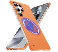 GRECAZO Magnetic Slim Case Fit for Samsung Galaxy S25 Ultra Case 6.9(2025) Ultra-Thin Lightweight Durable Frameless Matte Hard for MagSafe Cover Case with Pull Ring Shockproof Non Slip Rope-Orange