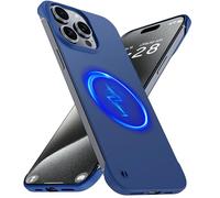 GRECAZO Magnetic Slim Case for iPhone 15 Pro Max 6.7 Inch, Ultra Thin Lightweight Durable Frameless Matte Hard MagSafe Protective Case with Pull Ring Shockproof Non-Slip Blue