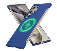 GRECAZO Magnetic Slim Case for Samsung Galaxy S24 Ultra, Ultra-Thin Lightweight Durable Frameless Matte Hard Plastic Case with Pull Ring Shockproof Non Slip Rope - Blue