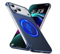 GRECAZO Magnetic Ultra Thin Frosted Designed for 17 Pro Frameless Case 6.3 inch [Compatible with MagSafe] Slim Minimalist Lightweight Matte Hard Cover Protective Borderless Case-Navy Blue
