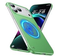 GRECAZO Magnetic Ultra Thin Frosted Designed for 17 Pro Frameless Case 6.3 inch [Compatible with MagSafe] Slim Minimalist Lightweight Matte Hard Cover Protective Borderless Case-Light Green