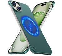 GRECAZO Magnetic Ultra Thin Frosted Designed for iPhone 15 Frameless Case 6.1 inch Slim [Compatible with MagSafe] Minimalist Lightweight Matte Hard Cover Protective Borderless Case- Dark Green
