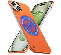 GRECAZO Magnetic Ultra Thin Frosted Designed for iPhone 15 Frameless Case 6.1 inch Slim [Compatible with MagSafe] Minimalist Lightweight Matte Hard Cover Protective Borderless Case- Orange