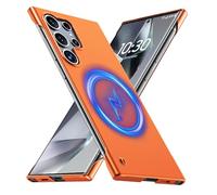 GRECAZO Magnetic Ultra Thin Frosted Designed for Samsung Galaxy S24 Ultra Frameless Case 6.8" Slim Minimalist Lightweight Matte Hard Compatible with MagSafe Cover Protective Borderless Case-Orange