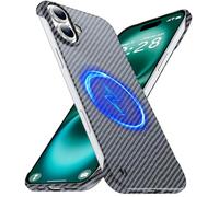 GRECAZO Magnetic Ultra-Thin Frosted Soft Touch Skin Borderless Carbon Fiber Bump Texture for iPhone 16 Frameless Case 6.1" Slim Minimalist Lightweight Matte Hard for MagSafe Cover Case-Black
