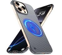 GRECAZO Magnetic Ultra-Thin Frosted Soft Touch Skin Borderless Carbon Fiber Bump Texture for iPhone 16 Pro Max Frameless Case 6.9" Slim Minimalist Lightweight Matte Hard for MagSafe Cover Case-Black