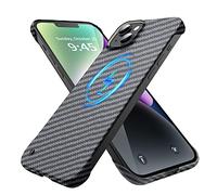 GRECAZO Magnetic Ultra-Thin Frosted Soft Touch Skin Borderless Carbon Fiber Bump Texture for iPhone 14 Case 6.1" Slim Minimalist Lightweight Frameless Matte Hard for MagSafe Cover Case-Black