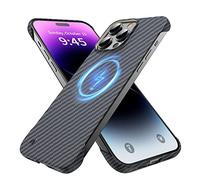 GRECAZO Magnetic Ultra-Thin Frosted Soft Touch Skin Borderless Carbon Fiber Bump Texture for iPhone 14 Pro Max Phone Case 6.7" Slim Minimalist Lightweight Frameless Matte Hard MagSafe Cover Case-Black