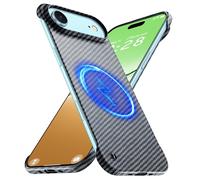 GRECAZO Magnetic Ultra-Thin Frosted Soft Touch Skin Borderless Carbon Fiber Style Texture for 17 Air Frameless Case 6.6" Slim Minimalist Lightweight Matte Hard for MagSafe Cover Case-Black