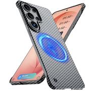 GRECAZO Magnetic Ultra-Thin Frosted Soft Touch Skin Borderless Carbon Fiber Style Texture for Samsung Galaxy S26 Ultra Frameless Case 6.9" Slim Minimalist Lightweight Hard for MagSafe Cover Case-Black