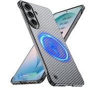 GRECAZO Magnetic Ultra-Thin Frosted Soft Touch Skin Borderless Carbon Fiber Style Texture for Samsung Galaxy S26 Frameless Case 6.3" Slim Minimalist Lightweight Hard for MagSafe Cover Case-Black