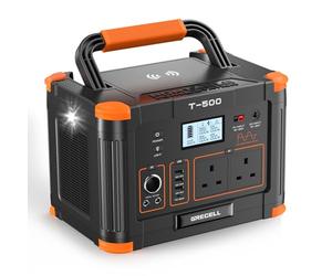 GRECELL Portable Power Station 500W(Peak 1000W), 519Wh Outdoor Solar Generator Backup Battery Pack with 2 230V AC Outlets, 500W 10-Port Powerhouse for RV/Van Camping Road Trip Home Emergency, T-500