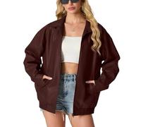 GRECERELLE Faux Leather Jacket Women with Zip Pockets, Wine Red, L
