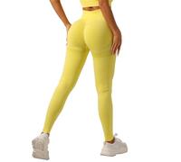 GRECERELLE Gym Leggings for Women Elasticated Waist Softness Elastic Butt Lifting Opaque Tummy Control Trousers Yoga Workout Running Walking Pants for Ladies (Yellow, S)