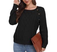 GRECERELLE Jumpers for Women UK Cable Knit Long Sleeve Tops Crew Neck Ladies Jumper Sweaters (Black, XL)