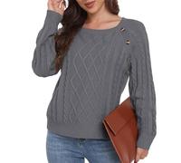 GRECERELLE Jumpers for Women UK Cable Knit Long Sleeve Tops Crew Neck Ladies Jumper Sweaters (Light Grey, XXL)