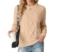GRECERELLE Ladies Jumpers Crew Neck Cable Knitted Sweater for Women UK Long Sleeve Pullover Tops (Apricot,L)
