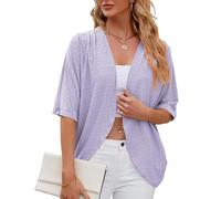 GRECERELLE Ladies Summer Cardigans Elegant Women's Solid Color Crochet Lace Kimono Cardigan for Dress Summer Evening Wedding (Purple, M)