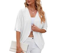 GRECERELLE Ladies Summer Cardigans Elegant Women's Solid Color Crochet Lace Kimono Cardigan for Dress Summer Evening Wedding (White, L)