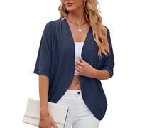 GRECERELLE Ladies Summer Cardigans Elegant Women's Solid Color Crochet Lace Kimono Cardigan for Dress Summer Evening Wedding (Navy, XXL)
