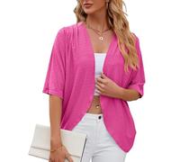 GRECERELLE Ladies Summer Cardigans Elegant Women's Solid Color Crochet Lace Kimono Cardigan for Dress Summer Evening Wedding (Pink, XXL)