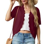GRECERELLE Ladies Summer Cardigans Knit Scallop Edge Shrugs Womens Lightweight Casual Cardigan for Dress Summer Evening Wedding (Burgundy, M)
