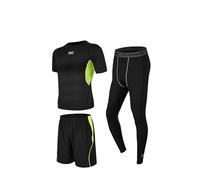 GRECERELLE Men's 3-Piece Athletic Set, Ultimate Performance Gear for Running & Fitness - Short Sleeve Top, Shorts, & Compression Tights