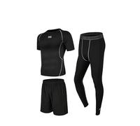 GRECERELLE Men's 3-Piece Athletic Set, Ultimate Performance Gear for Running & Fitness - Short Sleeve Top, Shorts, & Compression Tights