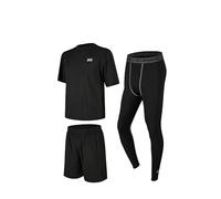 GRECERELLE Men's 3-Piece Athletic Set, Ultimate Performance Gear for Running & Fitness - Short Sleeve Top, Shorts, & Compression Tights