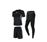 GRECERELLE Men's 3-Piece Athletic Set, Ultimate Performance Gear for Running & Fitness - Short Sleeve Top, Shorts, & Compression Tights