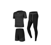 GRECERELLE Men's 3-Piece Athletic Set, Ultimate Performance Gear for Running & Fitness - Short Sleeve Top, Shorts, & Compression Tights