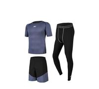 GRECERELLE Men's 3-Piece Athletic Set, Ultimate Performance Gear for Running & Fitness - Short Sleeve Top, Shorts, & Compression Tights