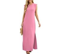 GRECERELLE Summer Maxi Dress Wedding Guest Maternity Party Casual Shirt Elegant Sleeveless Dresses for Ladies with Split and Pockets (Rose Red,L)