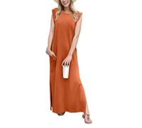 GRECERELLE Summer Maxi Dress Wedding Guest Maternity Party Casual Shirt Elegant Sleeveless Dresses for Ladies with Split and Pockets (Tan,S)